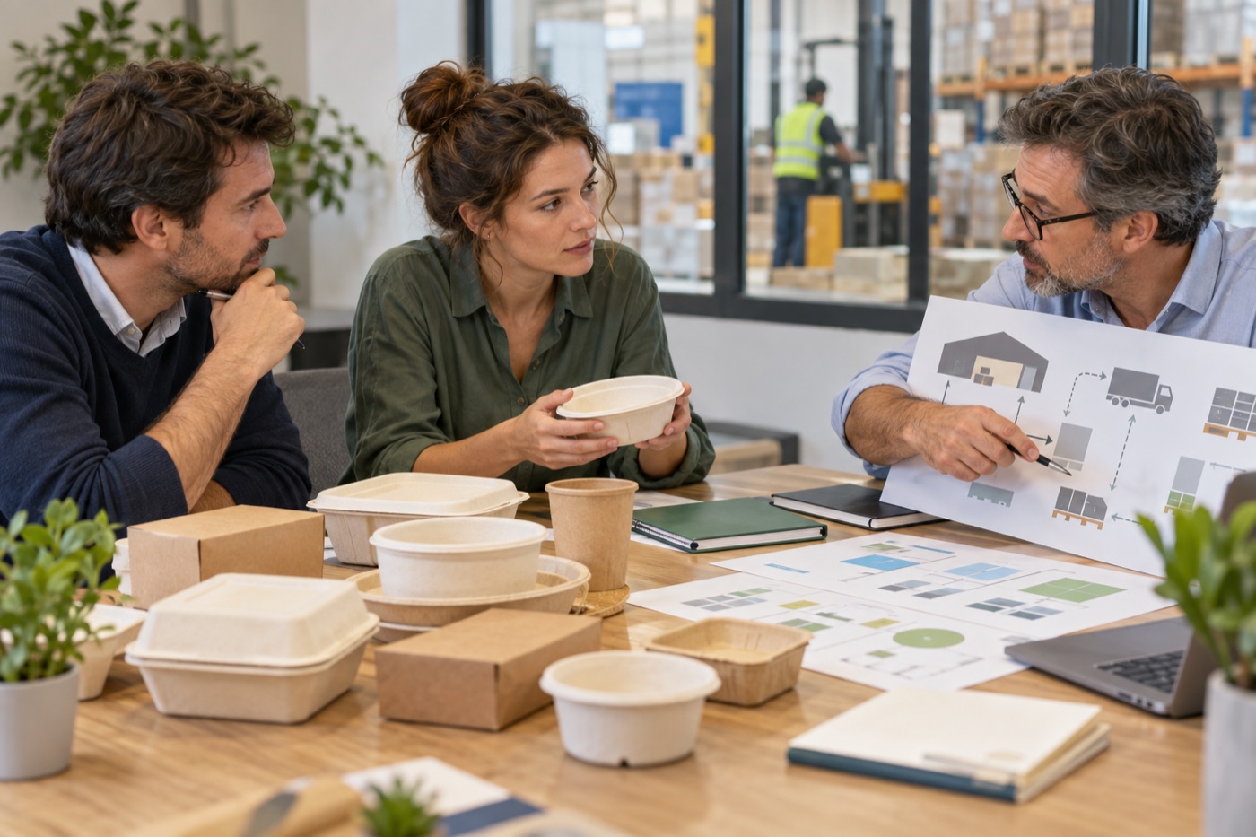 Échange professionnel autour des besoins logistiques et d’échantillons de vaisselle