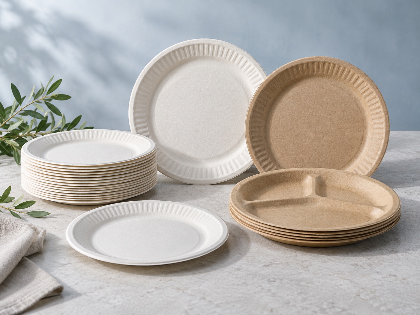 Assortiment d’assiettes en carton blanc et kraft