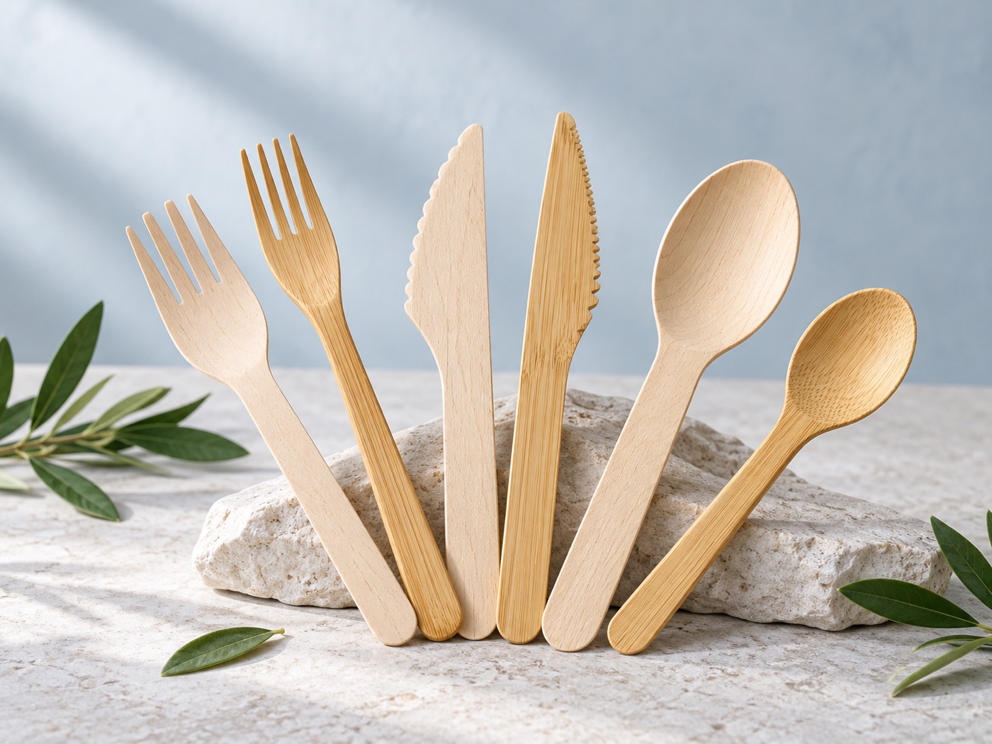 Couverts jetables en bois et bambou