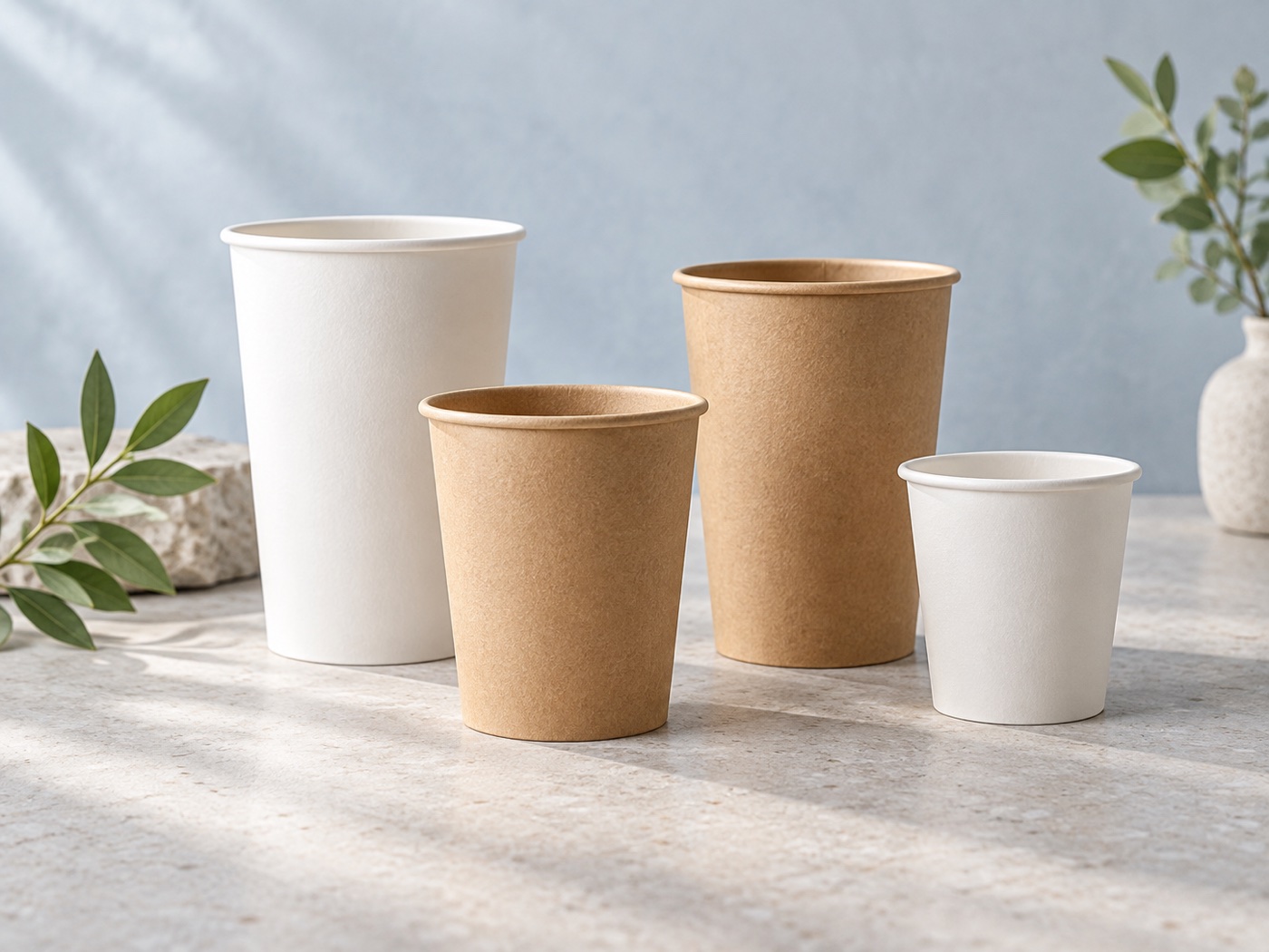 Gobelets en carton blanc et kraft