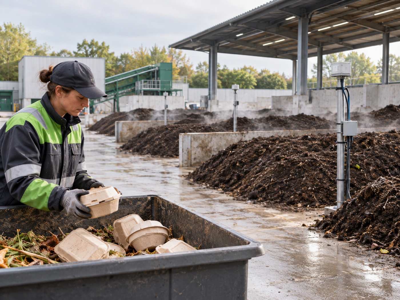 Traitement de vaisselle compostable sur un site de compostage industriel
